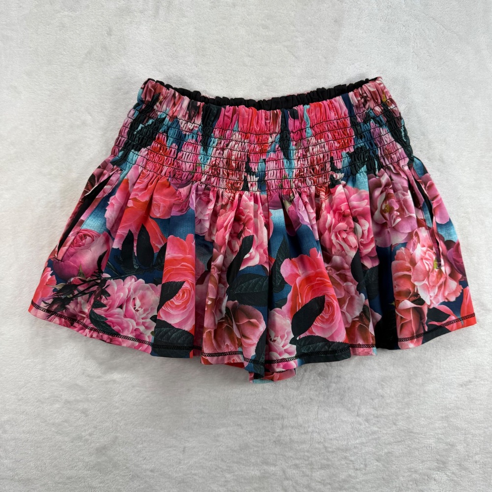 Lululemon Hot Hitter Skort Secret Garden Hot Pink Roses‎ Floral Smocked Waist 2